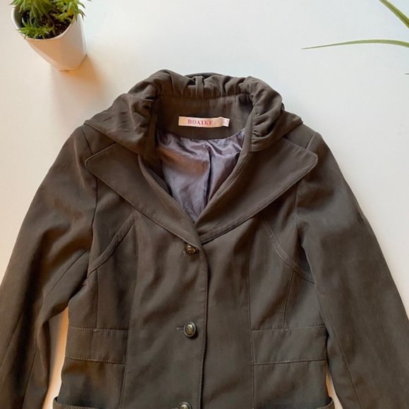 Chocolate Brown High Collared Jacket Blazer Sz L - Picture 4 of 6